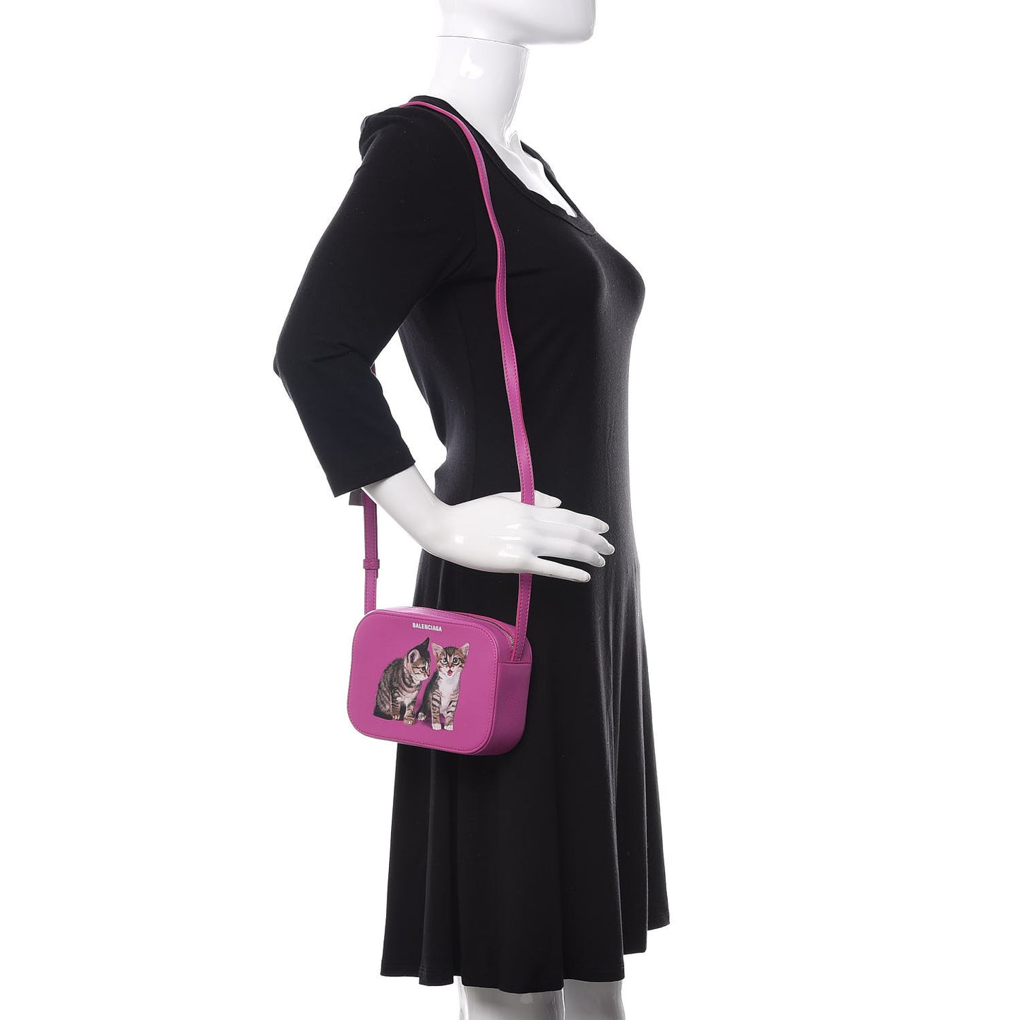 Calfskin Kittens Logo XS Everyday Camera Bag Fuchsia