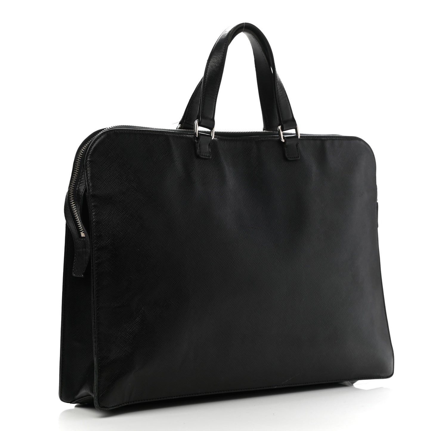 Saffiano Cuir Front Zip Pocket Briefcase Black
