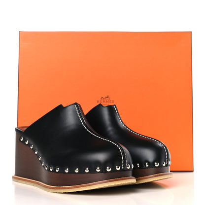 Hermes Calfskin Beechwood Earth Mules 38 Black 9 of 9