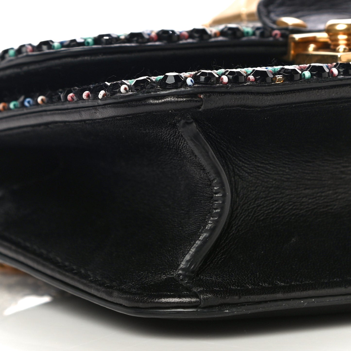 Vitello Beaded Small Glam Lock Rockstud Flap Black