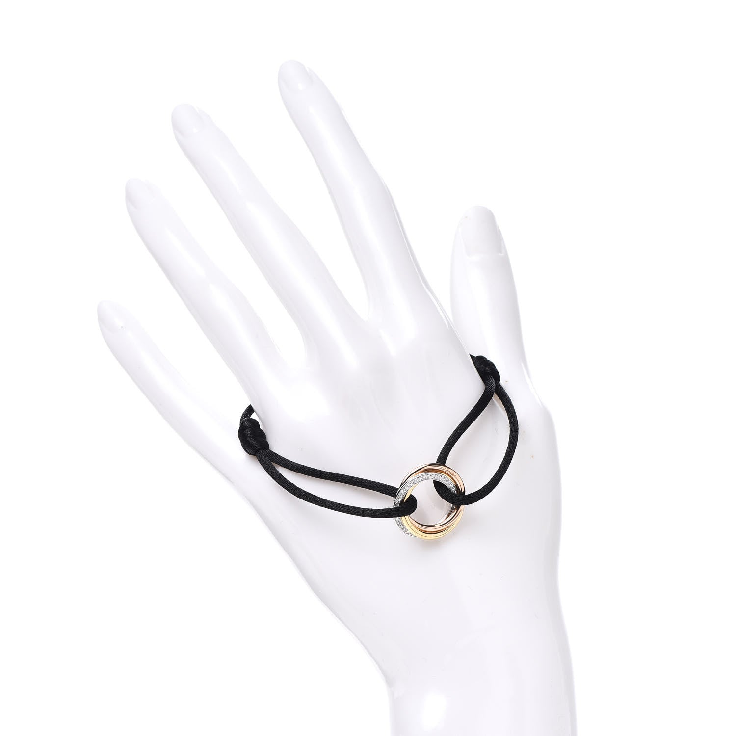 Cartier 18K White Yellow Pink Gold Diamond Trinity Cord Bracelet Black 2 of 6