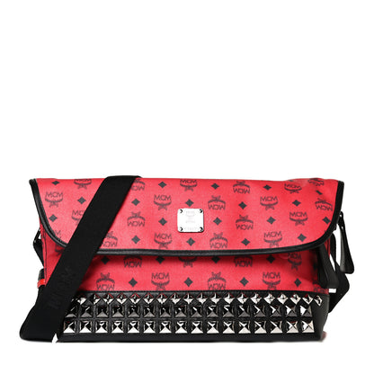 MCM X Ekocycle Monogram Coated Canvas Studded Messenger Bag Red 1 of 13