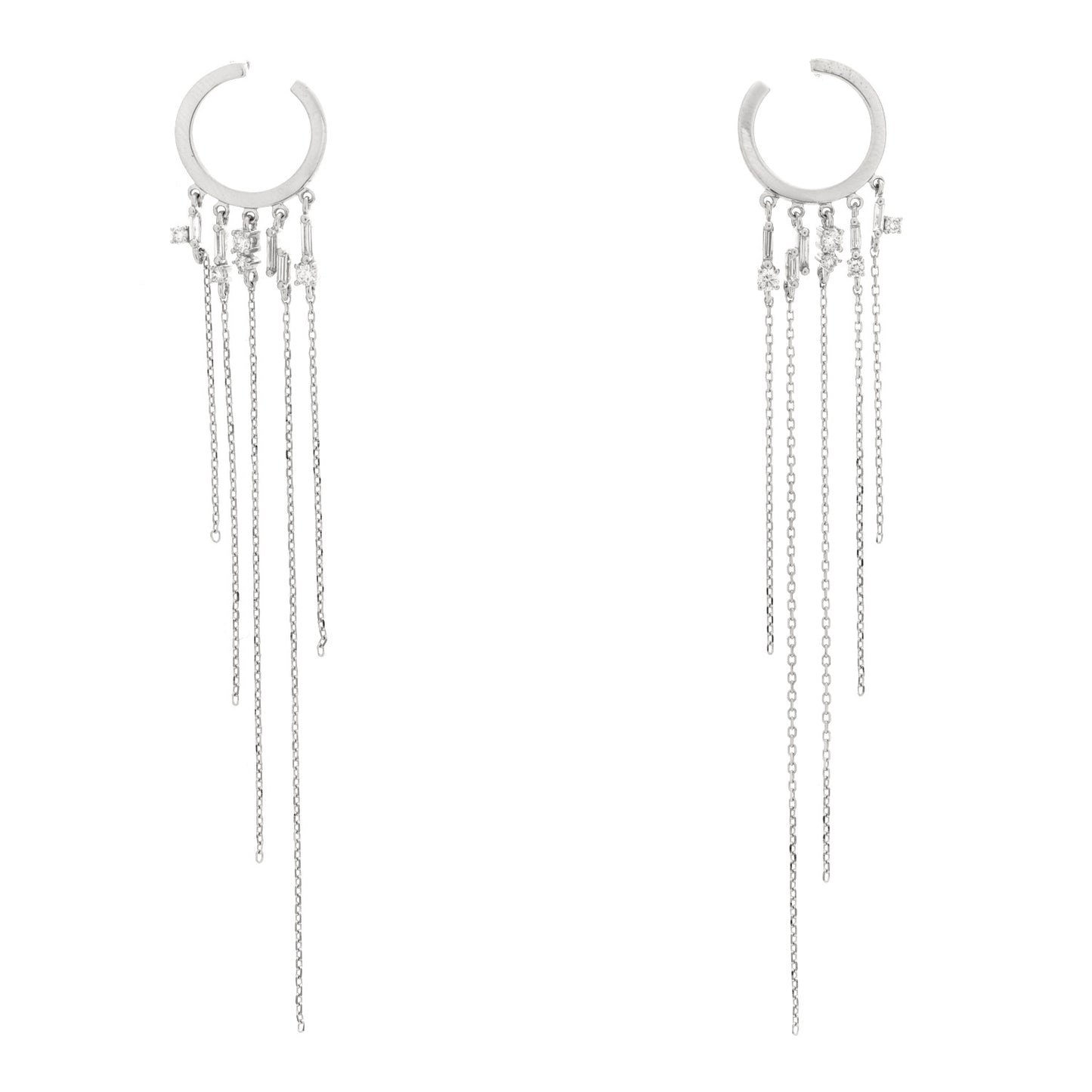 18K White Gold Diamond Fireworks Fringe Drop Earrings