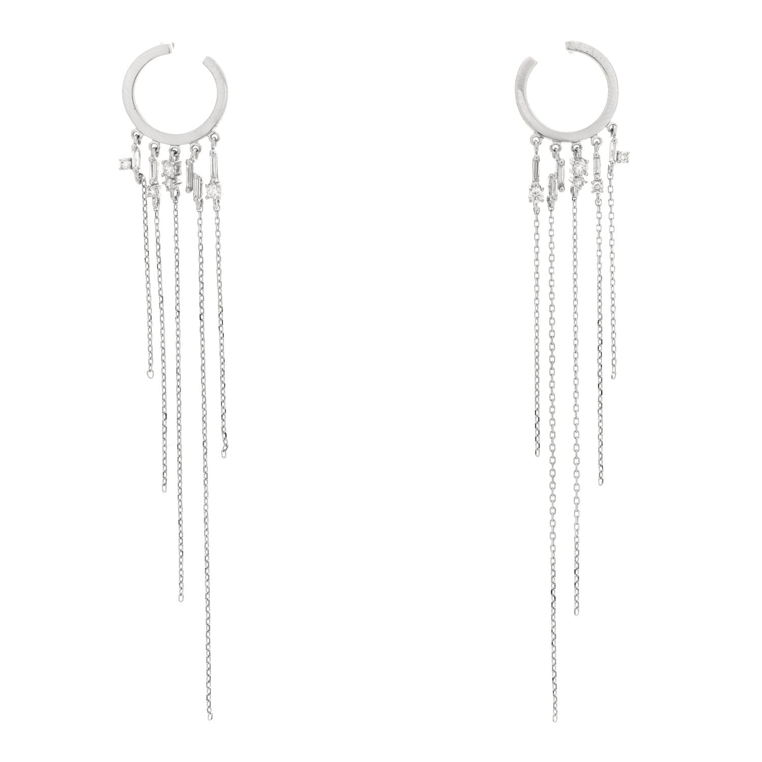 Suzanne Kalan 18K White Gold Diamond Fireworks Fringe Drop Earrings 1 of 4