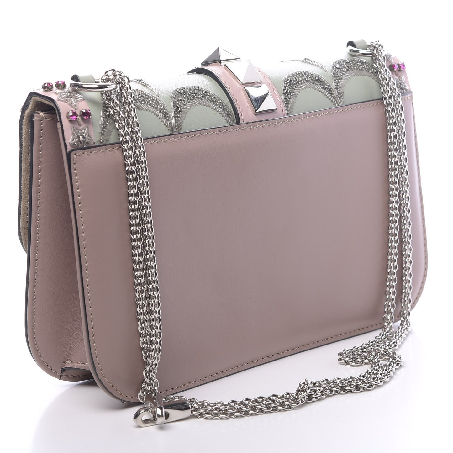 Vitello Crystal Embellished Medium Glam Lock Rockstud Flap Poudre