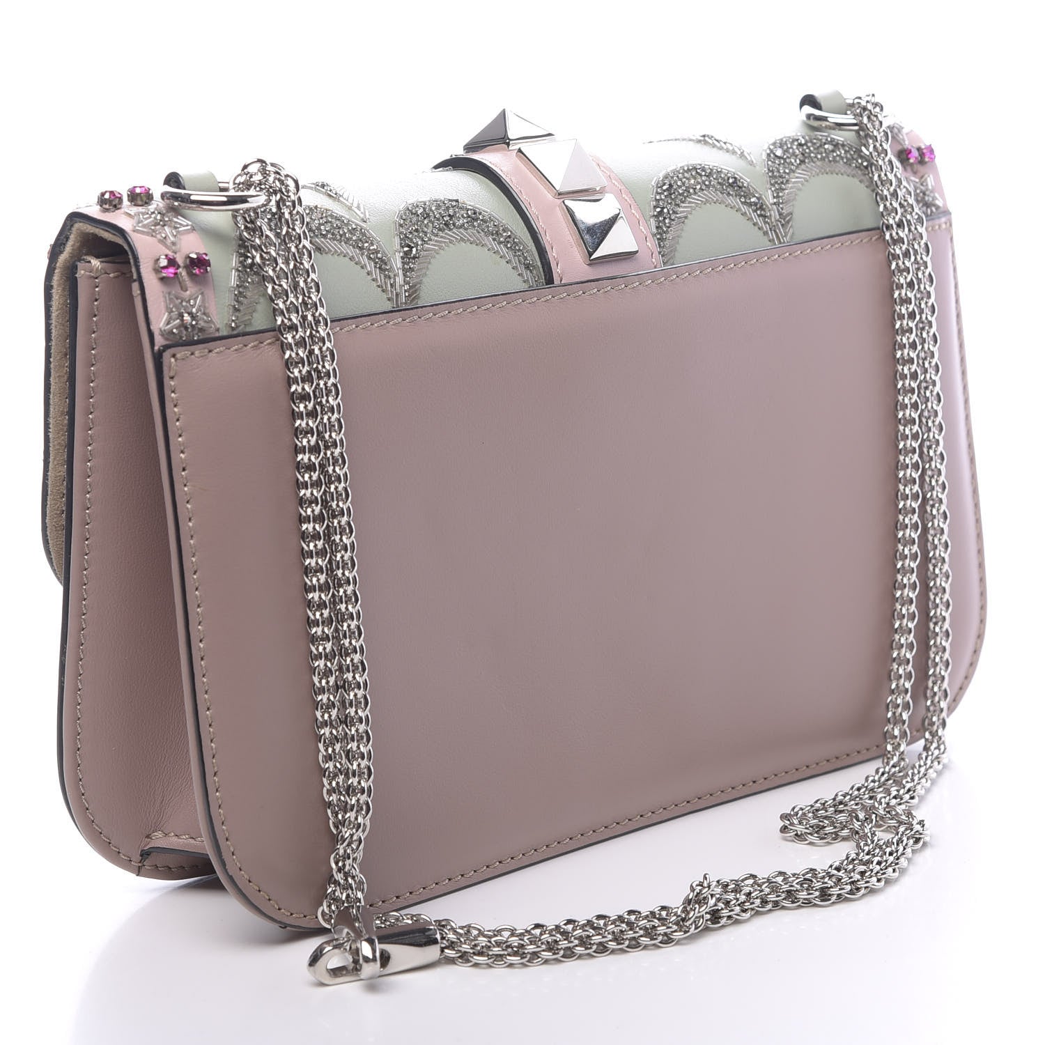 Valentino Garavani Vitello Crystal Embellished Medium Glam Lock Rockstud Flap Poudre 3 of 12
