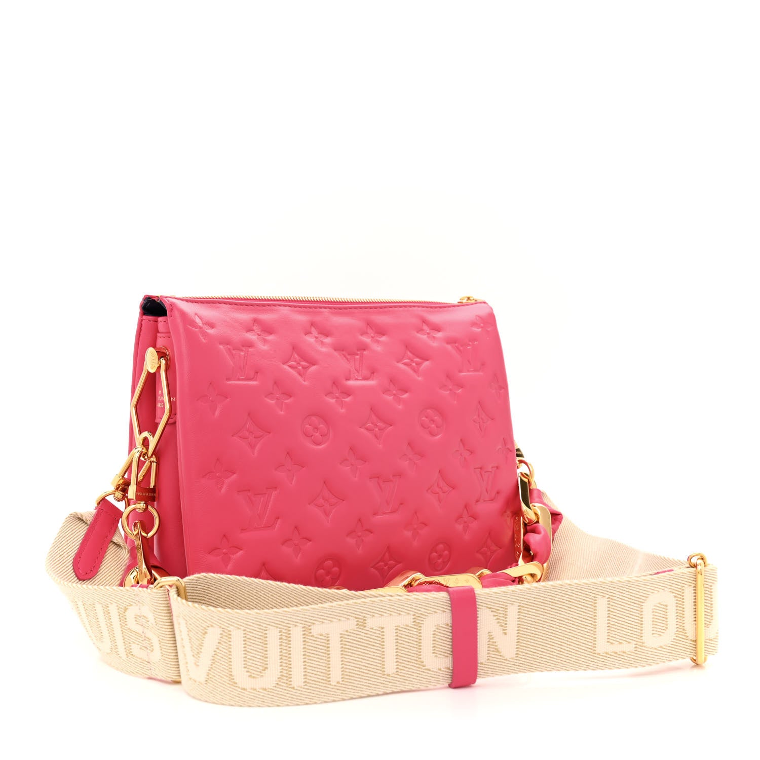 Louis Vuitton Lambskin Embossed Monogram Coussin PM Rose Bougainvillier Pink 3 of 11