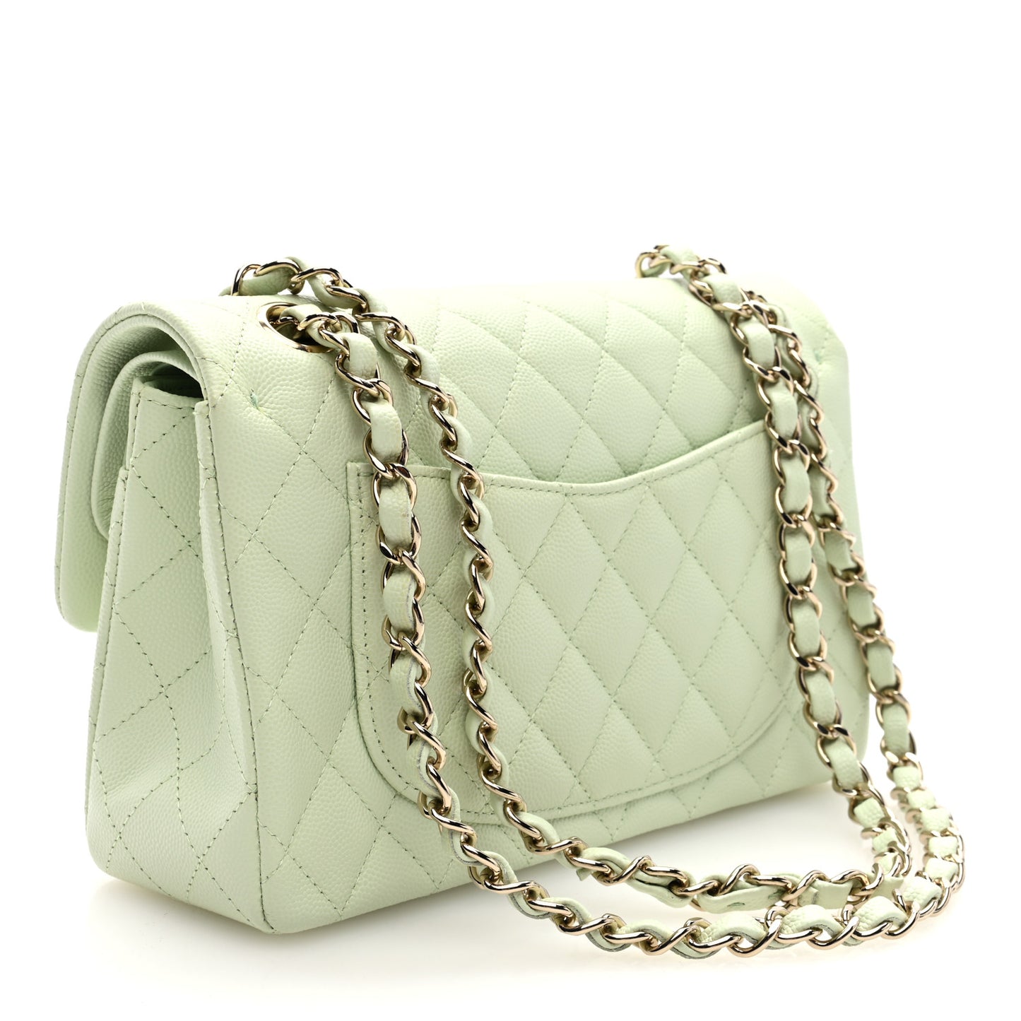 Caviar Quilted Small Double Flap Light Green