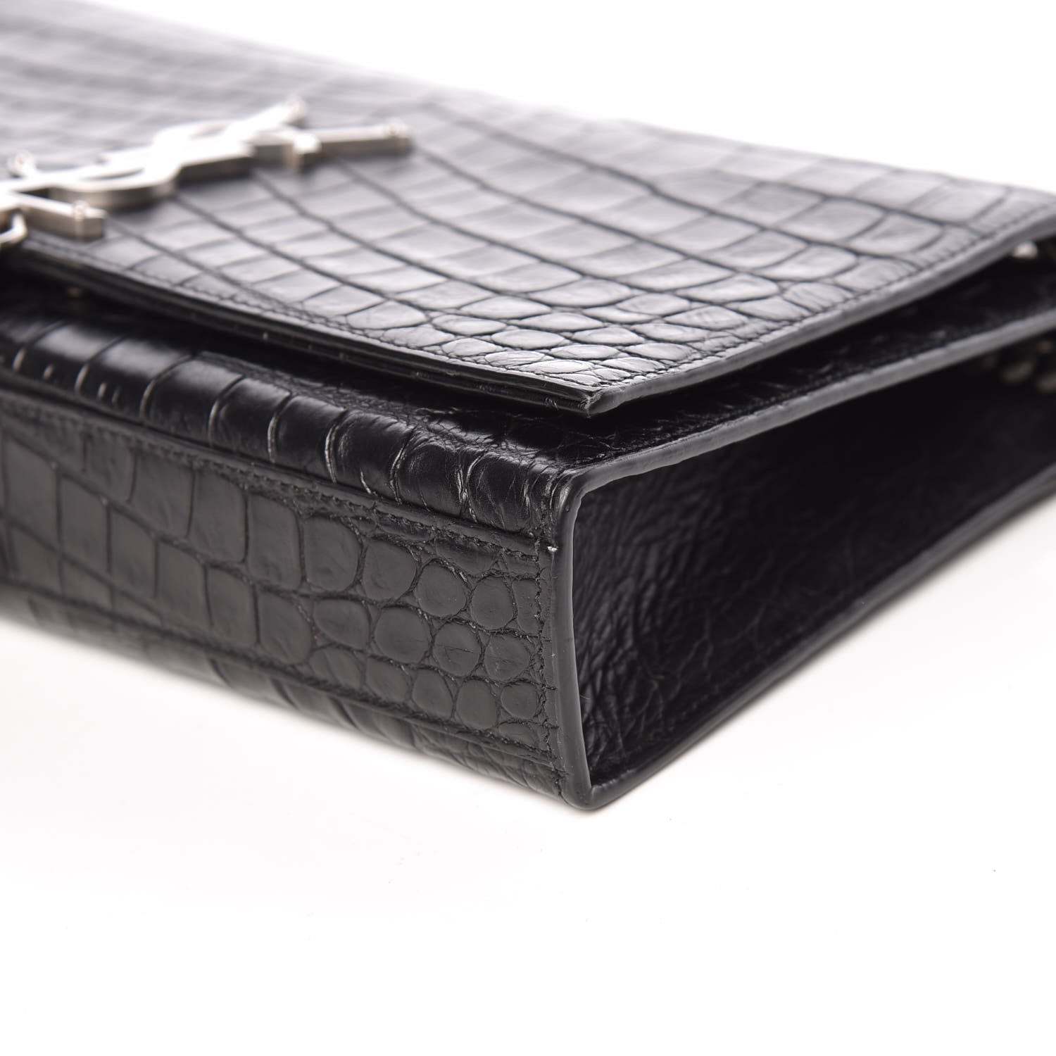 Saint Laurent Calfskin Crocodile Embossed Medium Classic Monogram Kate Tassel Satchel Black 6 of 9