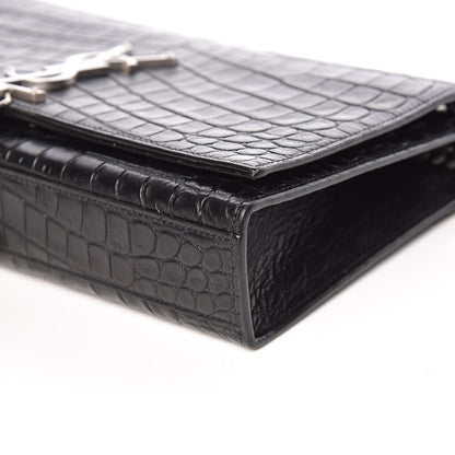 Saint Laurent Calfskin Crocodile Embossed Medium Classic Monogram Kate Tassel Satchel Black 6 of 9