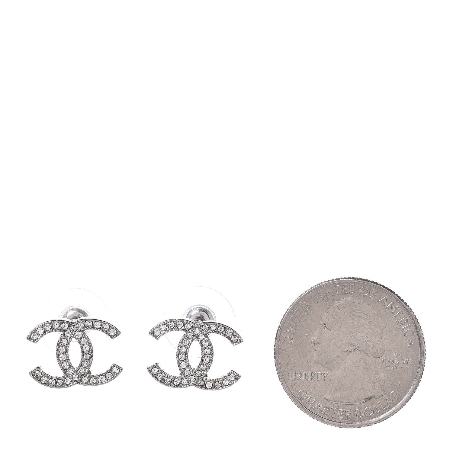 Chanel Crystal CC Earrings Silver 2 of 4