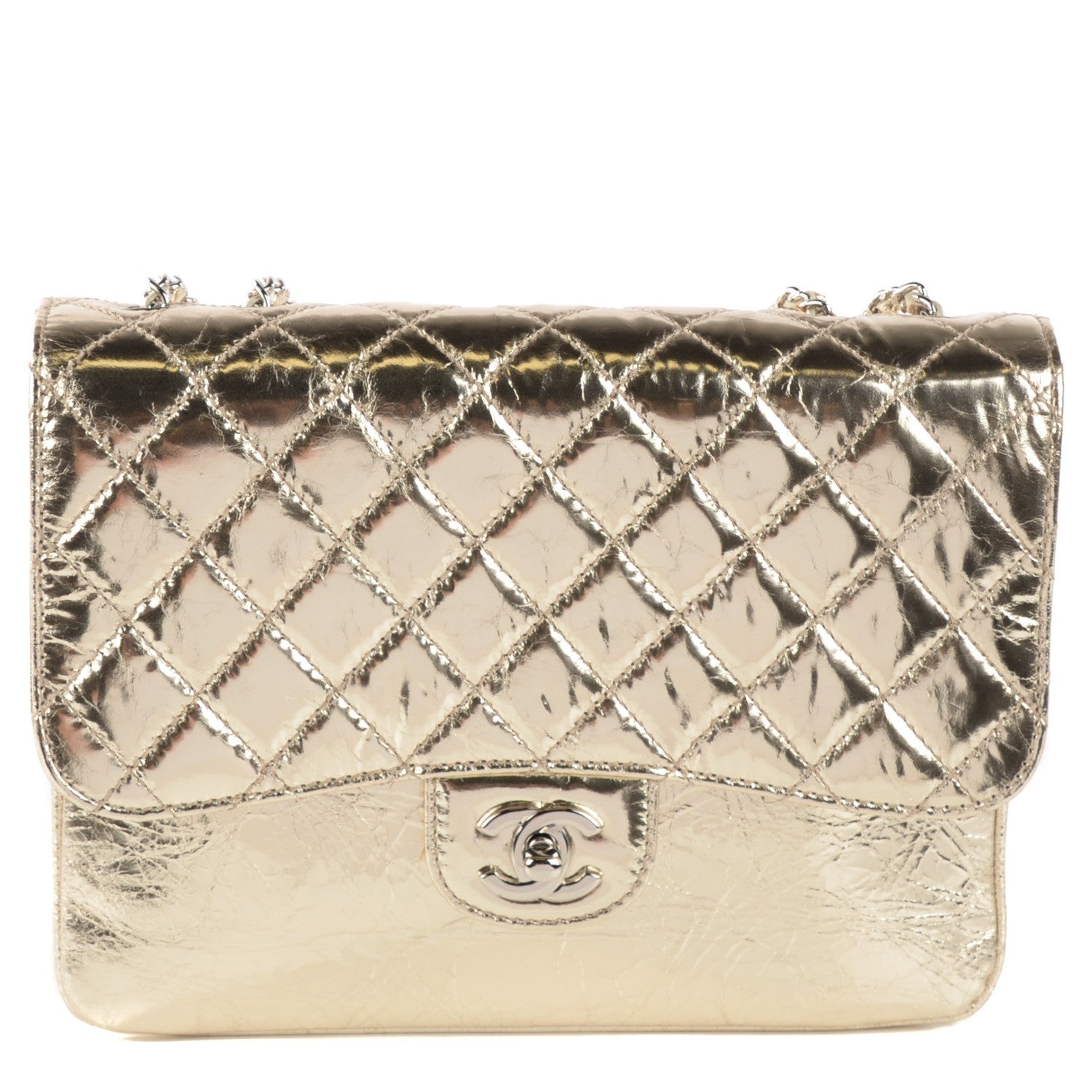 Chanel Metallic Crackled Calfskin Medium Clam's Pocket Flap Gold 1 of 8