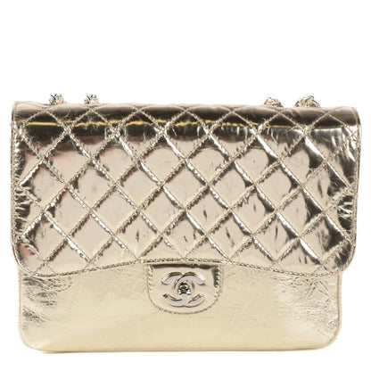 Chanel Metallic Crackled Calfskin Medium Clam's Pocket Flap Gold 1 of 8