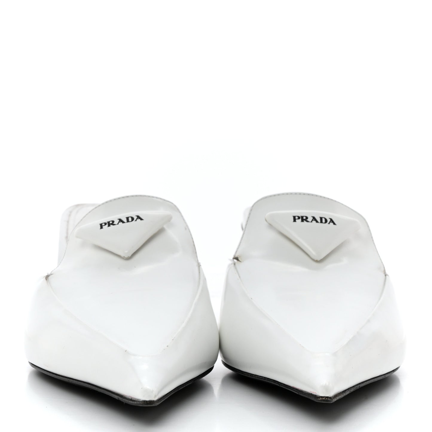 Spazzolato Triangle Logo Pointed Toe 55mm Mules 38.5 White