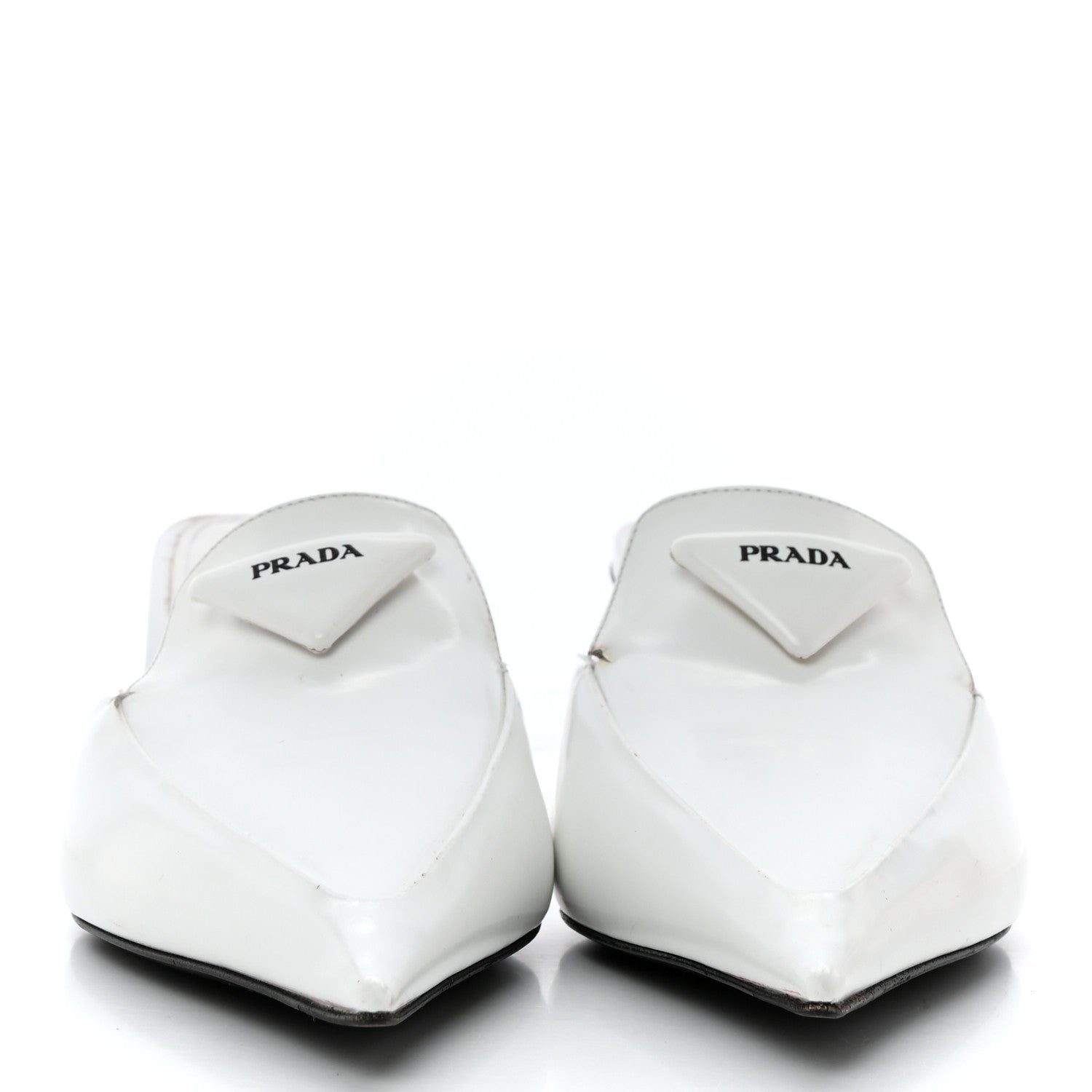 Prada Spazzolato Triangle Logo Pointed Toe 55mm Mules 38.5 White 2 of 17