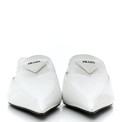 Prada Spazzolato Triangle Logo Pointed Toe 55mm Mules 38.5 White 2 of 17