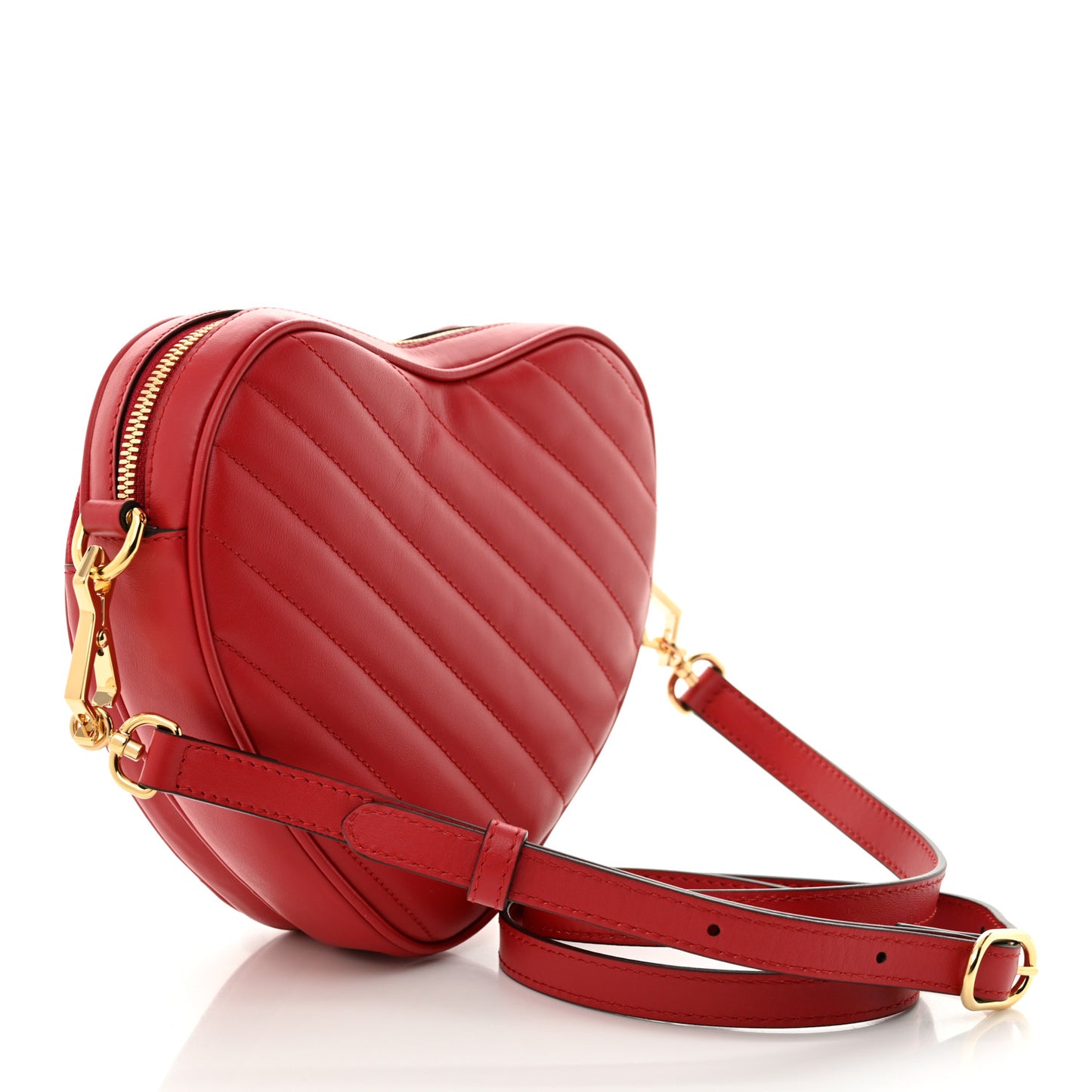 Calfskin Matelasse Diagonal Mini Interlocking G Heart Shoulder Bag Hibiscus Red