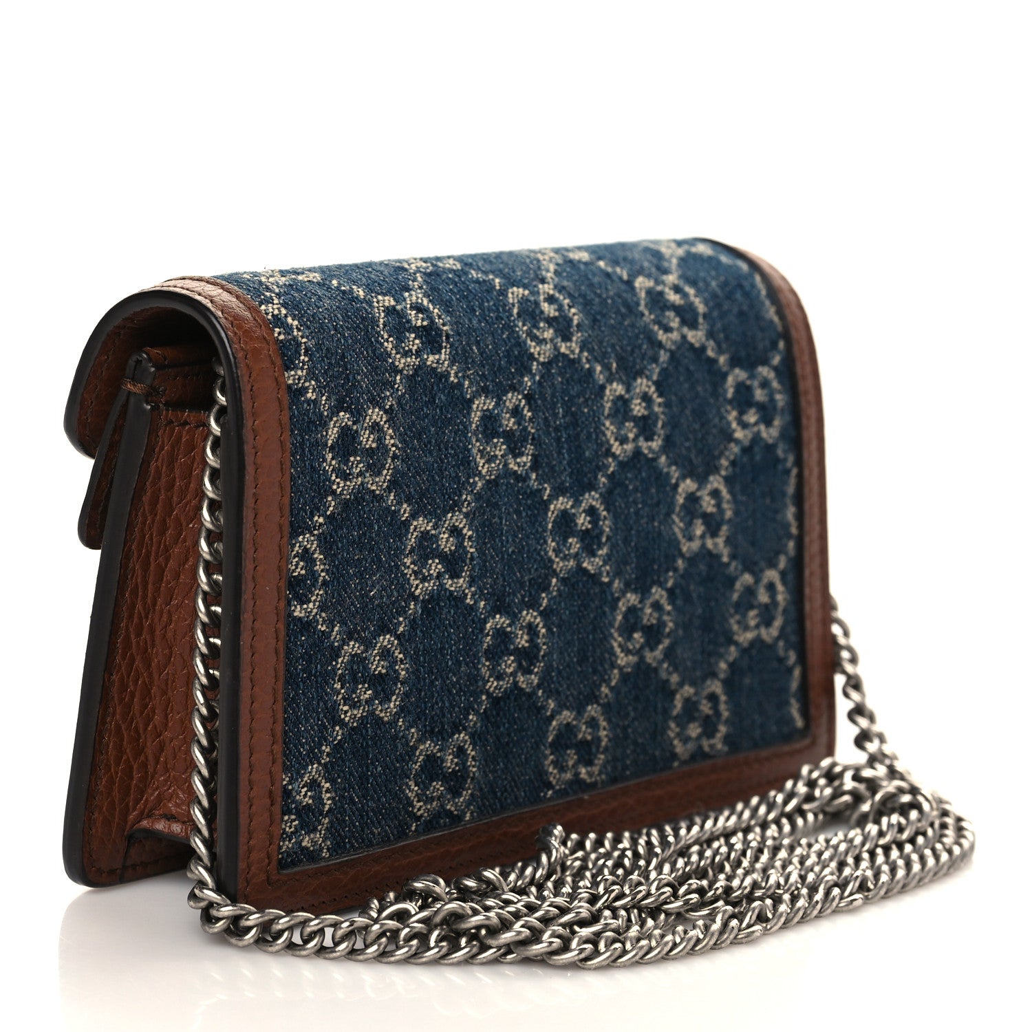 Gucci New Denim GG Monogram Dollar Calfskin Enamel Super Mini Dionysus Shoulder Bag Blue Tea Cuir Epilog Electric Blue 3 of 6