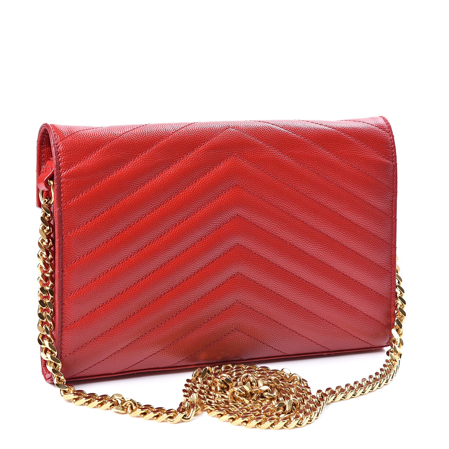 Grain De Poudre Matelasse Chevron Monogram Chain Wallet Red