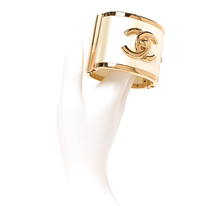 Chanel Metal Resin CC Cuff Cutout M Gold White 2 of 4