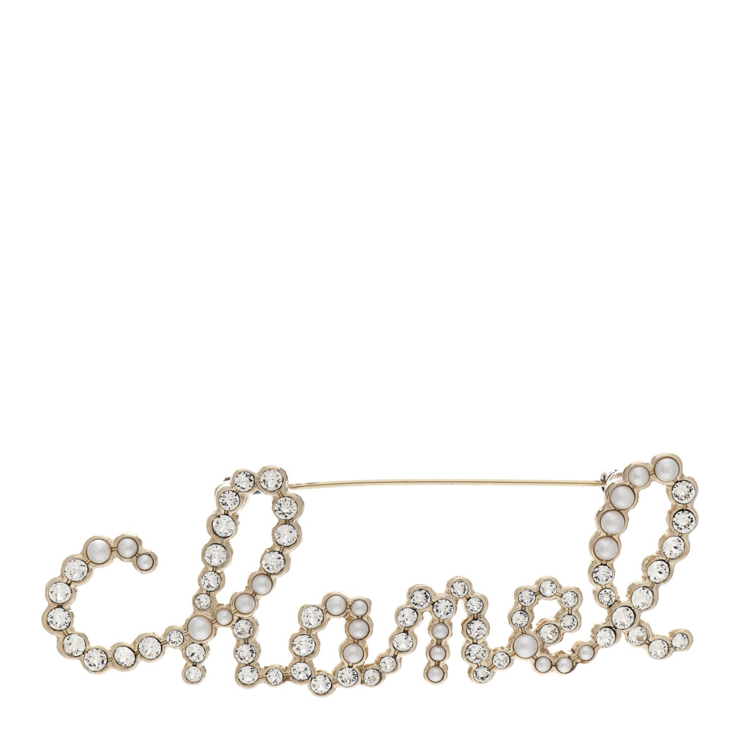 Chanel Metal Glass Swirling Pearls Brooch Pin Gold 1 of 5