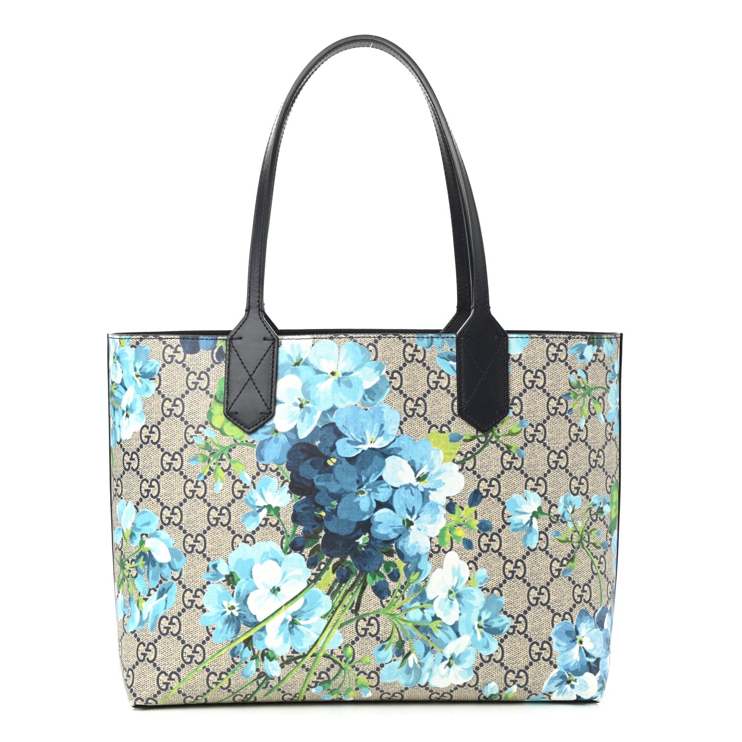 Gucci GG Supreme Monogram Blooms Small Reversible Tote Beige Blue Navy 1 of 10