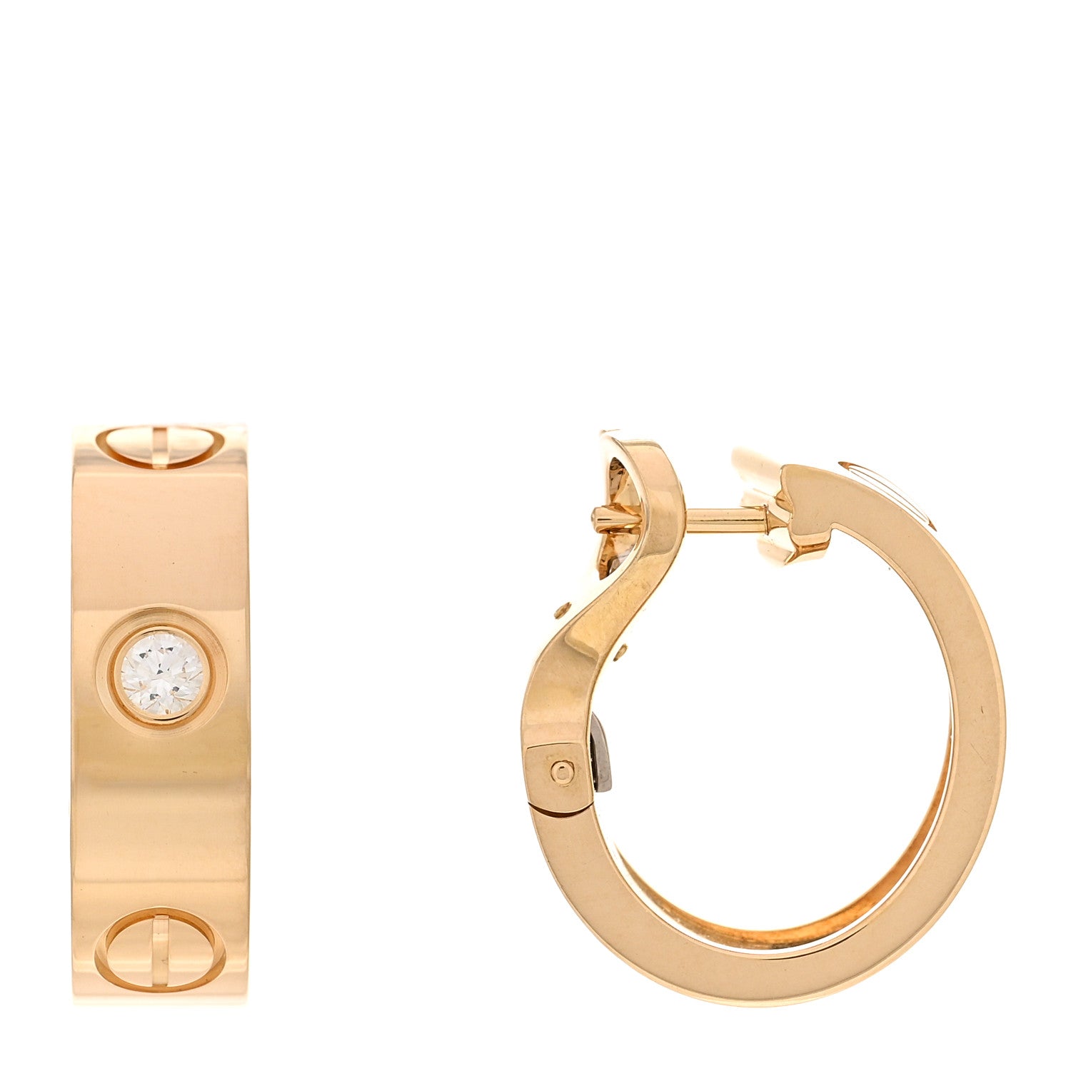 Cartier 18K Yellow Gold 2 Diamond 5.5mm LOVE Hoop Earrings 1 of 5