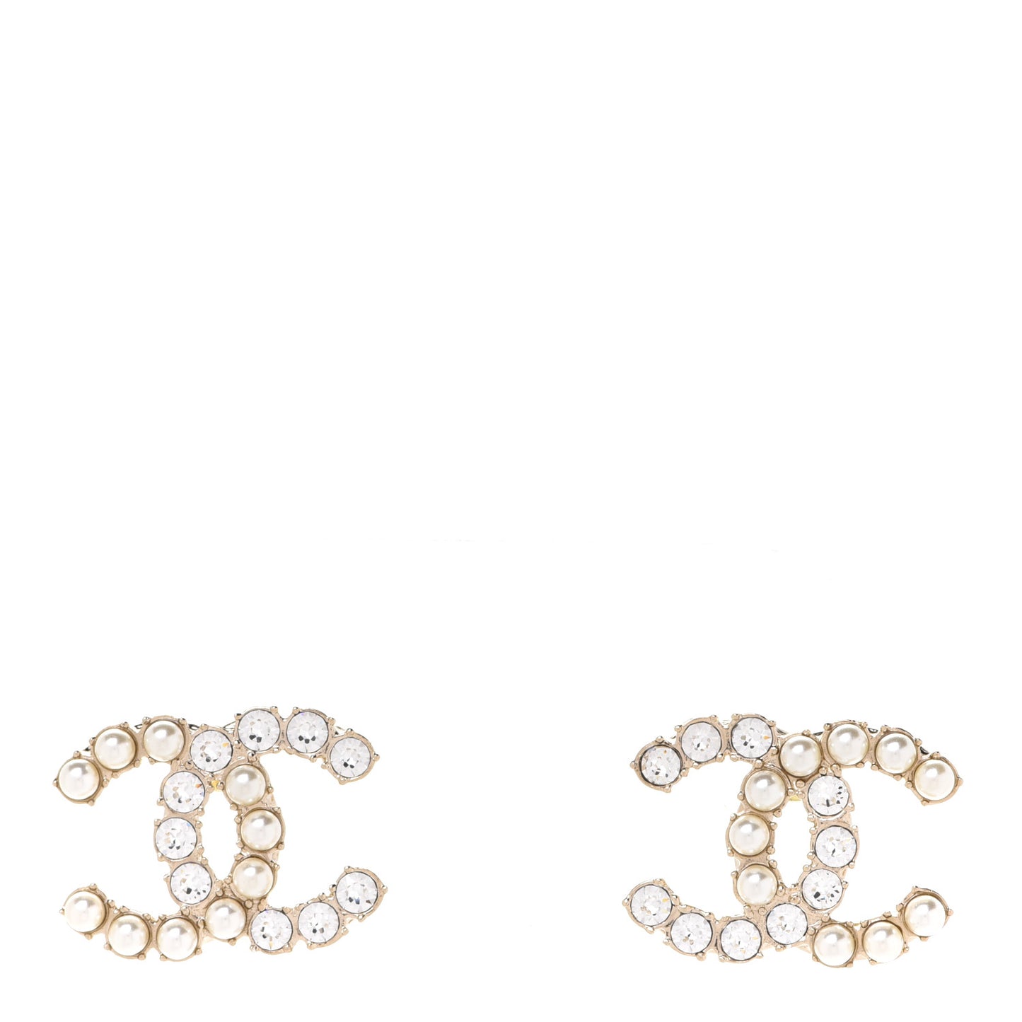 Crystal Pearl CC Dazzling Domino Earrings Gold