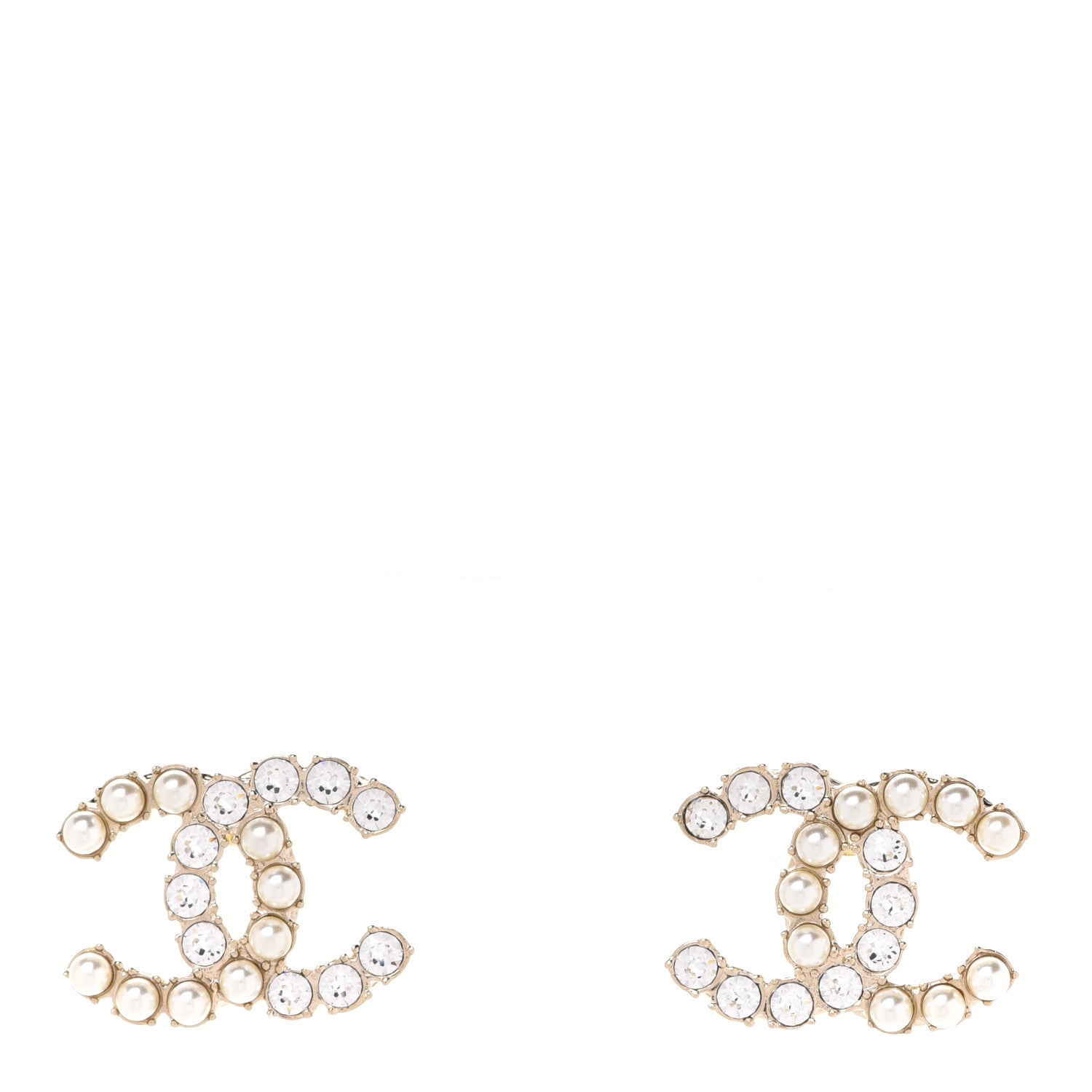 Chanel Crystal Pearl CC Dazzling Domino Earrings Gold 1 of 5