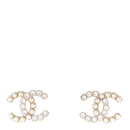 Chanel Crystal Pearl CC Dazzling Domino Earrings Gold 1 of 5