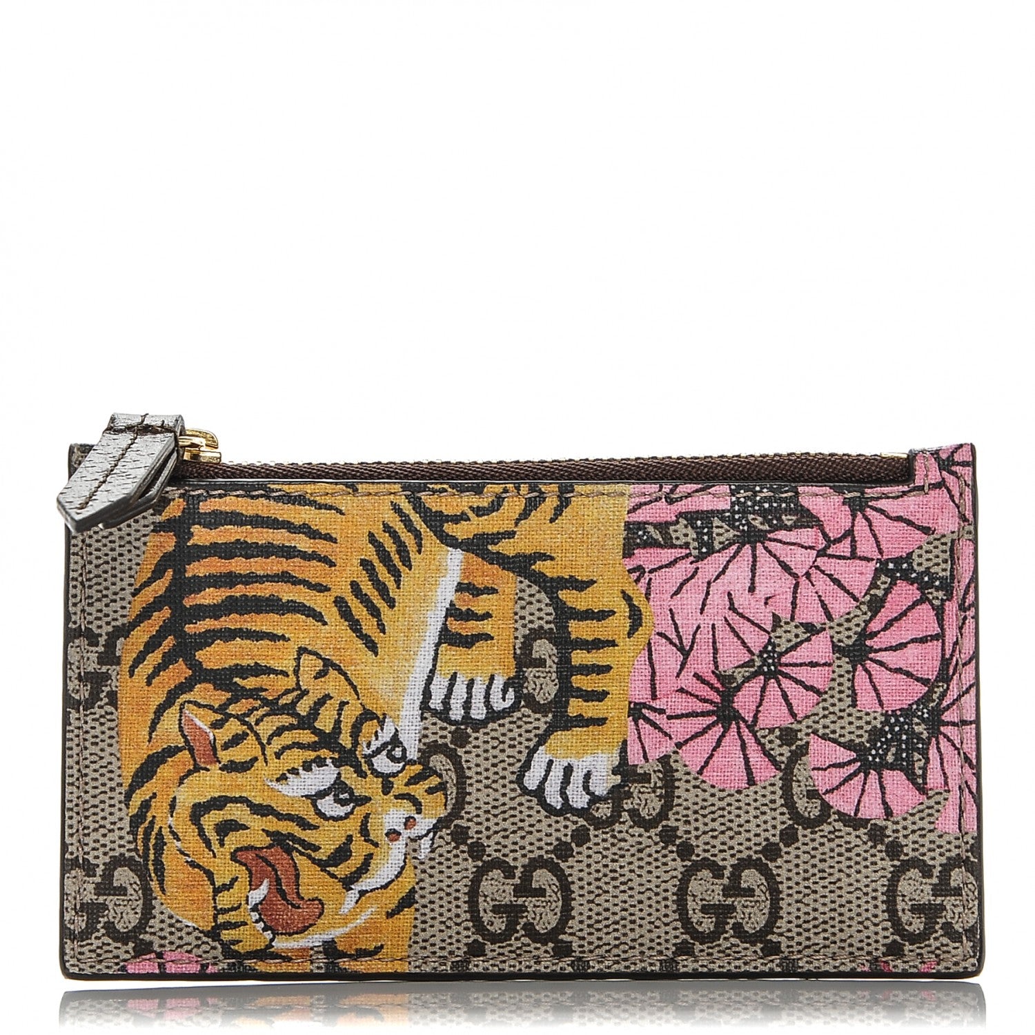 Gucci GG Supreme Monogram Bengal Coin Case Card Holder Beige Crop Pink New Acero 1 of 6