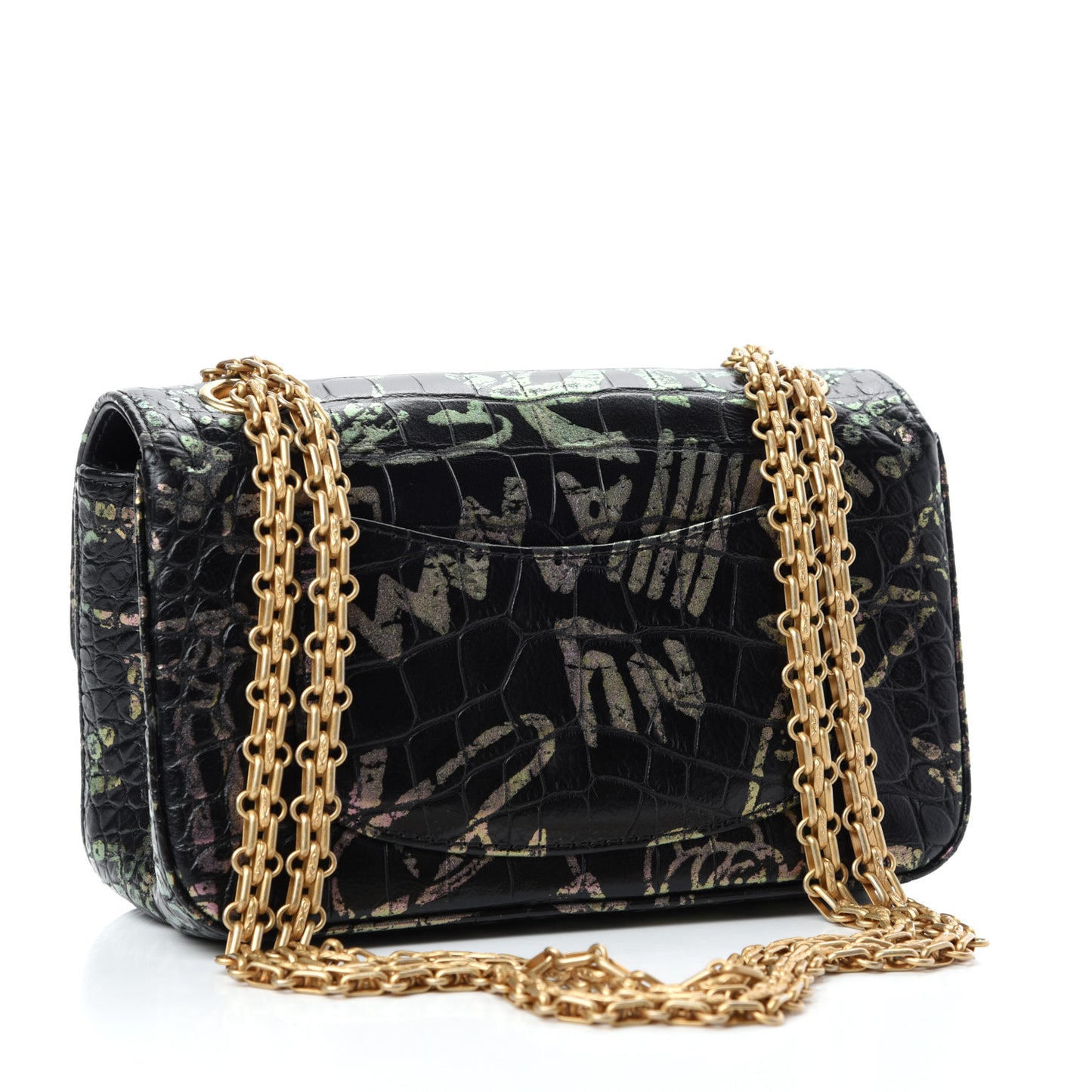 Calfskin Crocodile Embossed Graffiti 2.55 Mini Cocodile Reissue Flap Black Pink