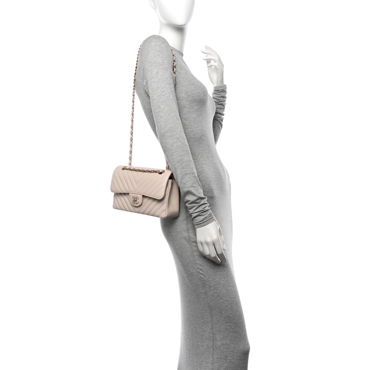 Chanel Caviar Chevron Quilted Small Double Flap Beige 2 of 10