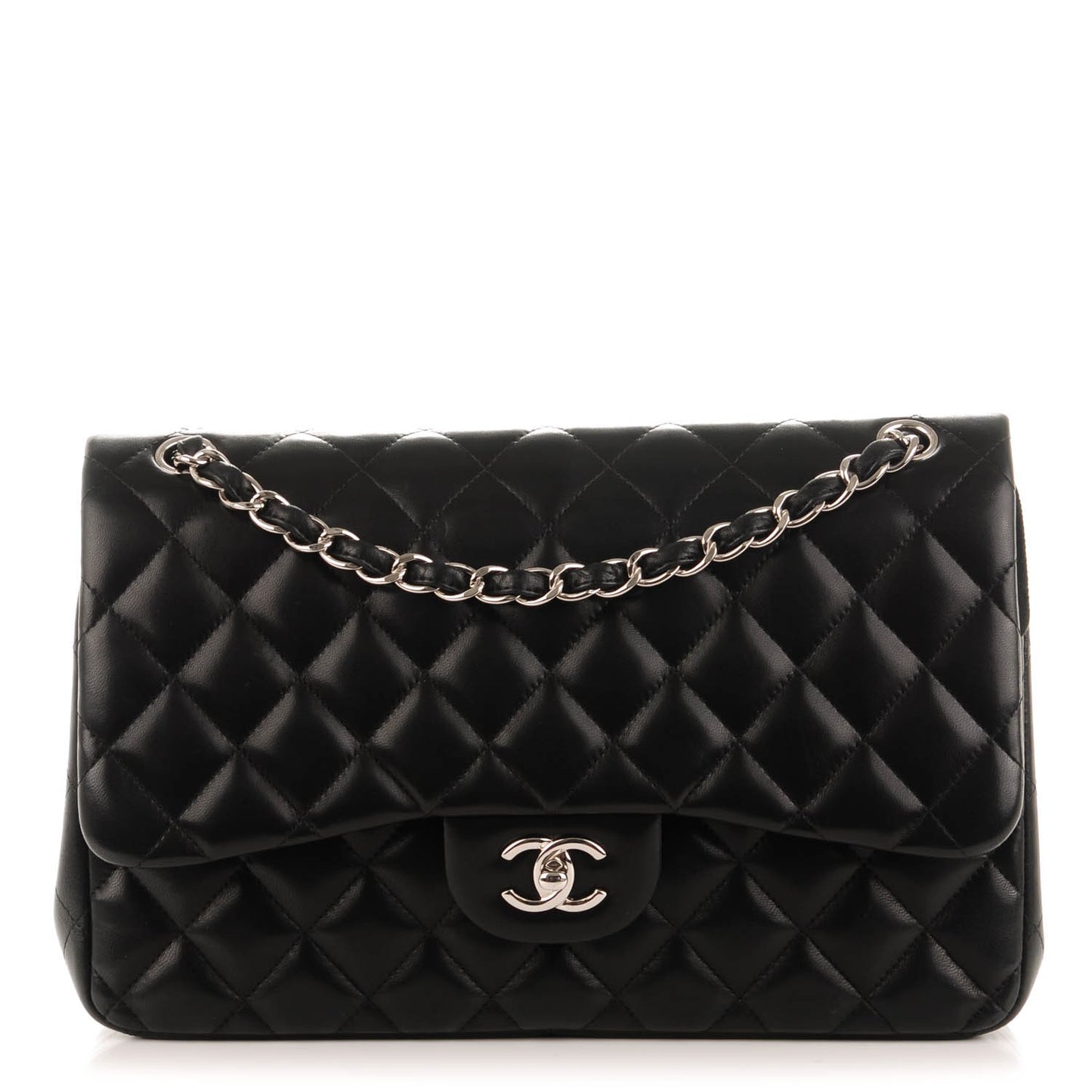 Lambskin Quilted Jumbo Double Flap Black
