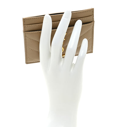 Saint Laurent Grain De Poudre Matelasse Chevron Monogram Credit Card Case Dark Latte 2 of 6