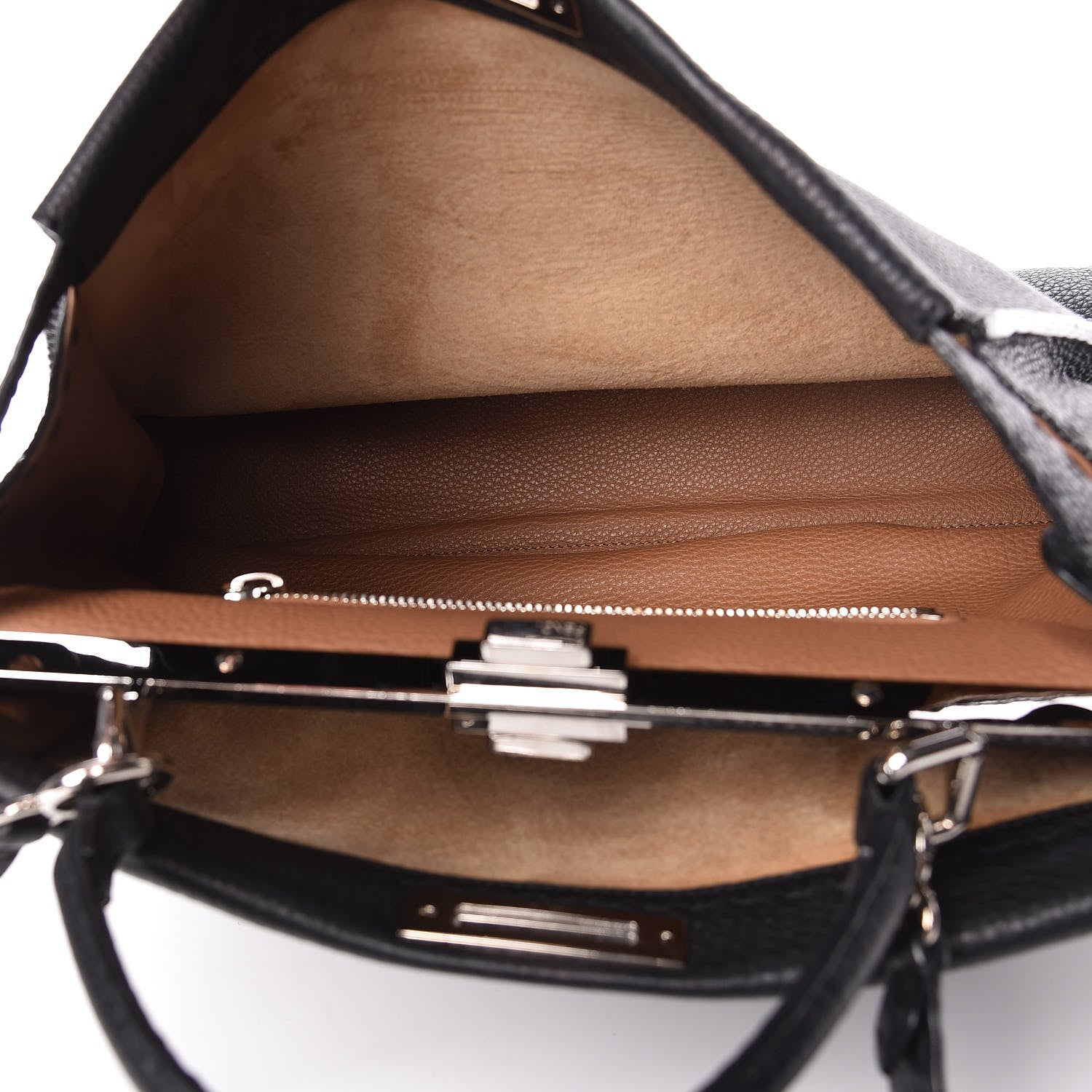 Fendi Cuoio Romano Selleria Bi-Color Large Peekaboo Iconic Satchel Black Mou 9 of 17
