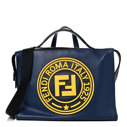 Fendi Vitello Grace Century Stamp Patch Lui Urban Briefcase Blue Scuro Sunflower 1 of 14