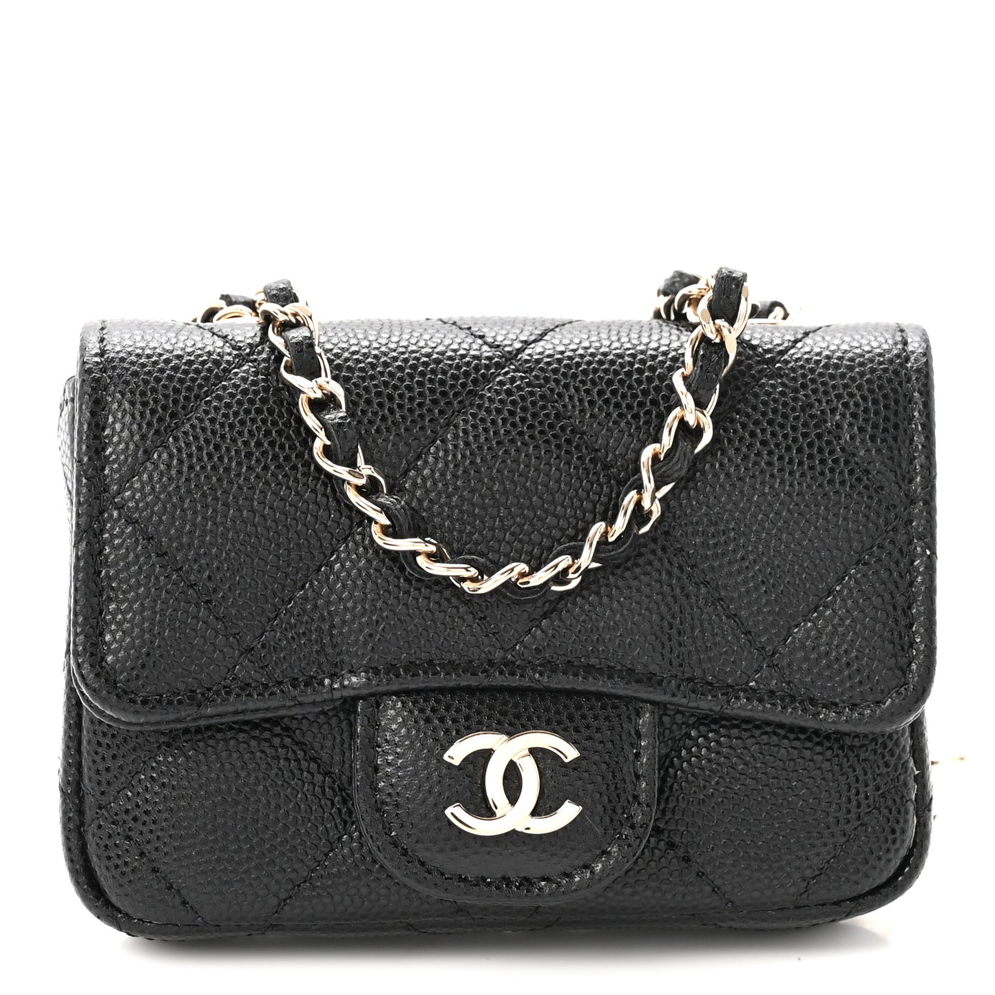 Caviar Quilted Mini Chain Belt Bag Black