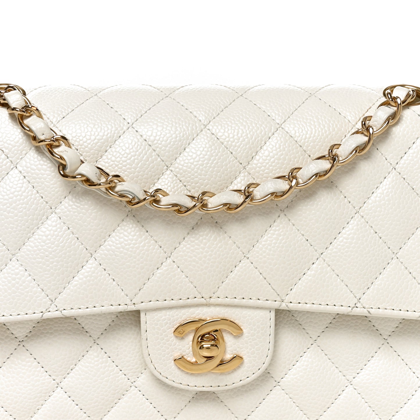 Caviar Quilted Medium Double Flap White