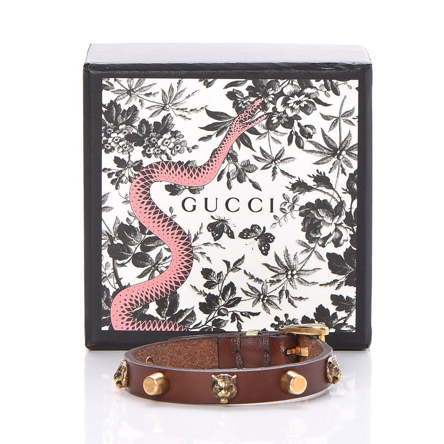 Calfskin Feline Heads Bracelet Brown