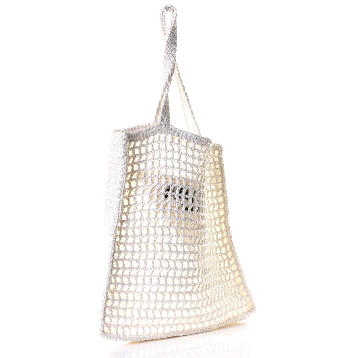 Prada Yarn Raffia Effect Crochet Logo Embroidered Tote Bag White 2 of 4