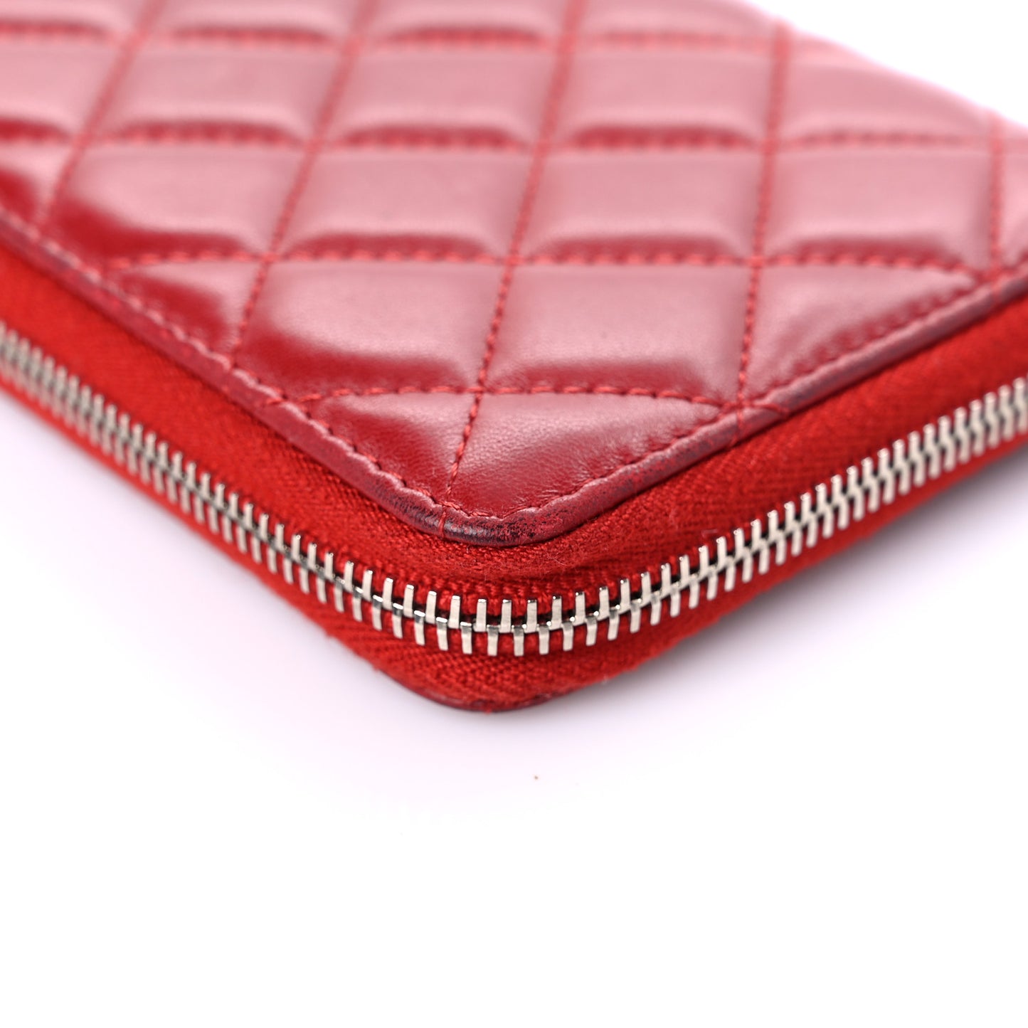 Lambskin Quilted Gusset Zip Around Wallet Red