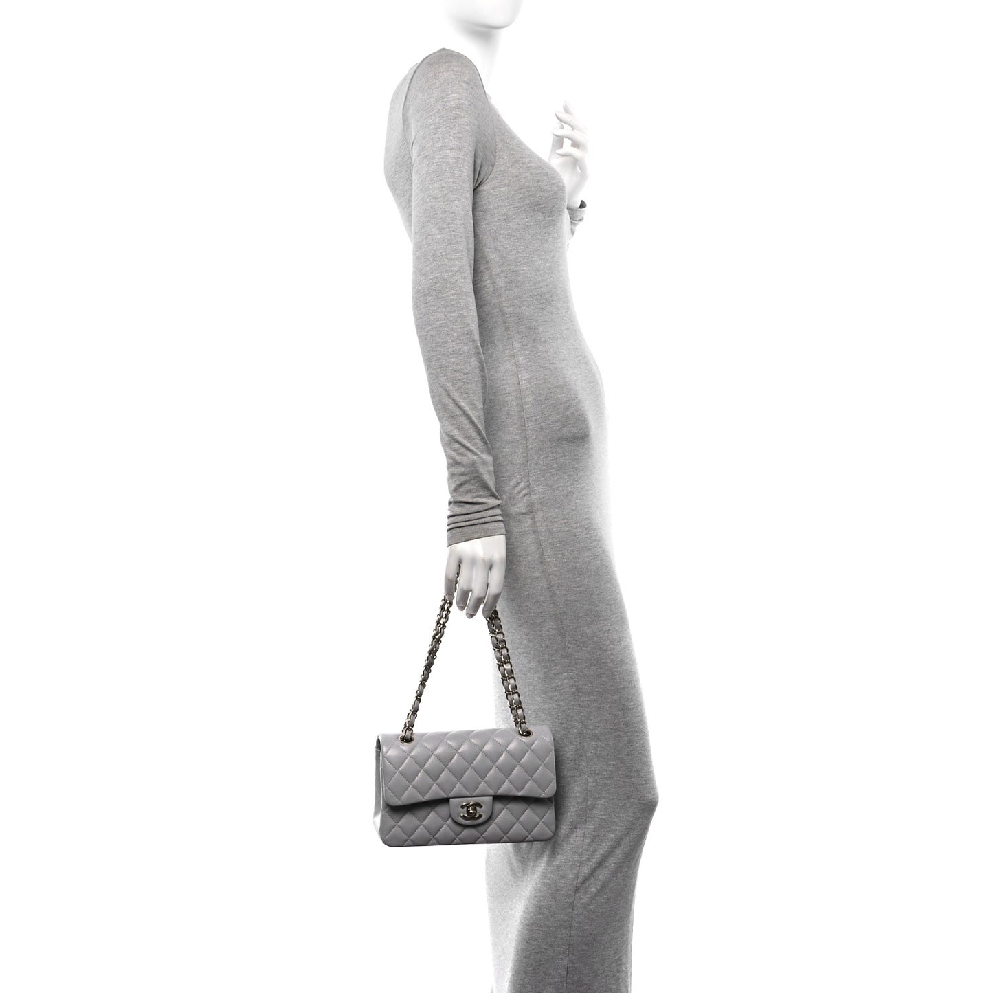 Caviar Quilted Small Double Flap Grey
