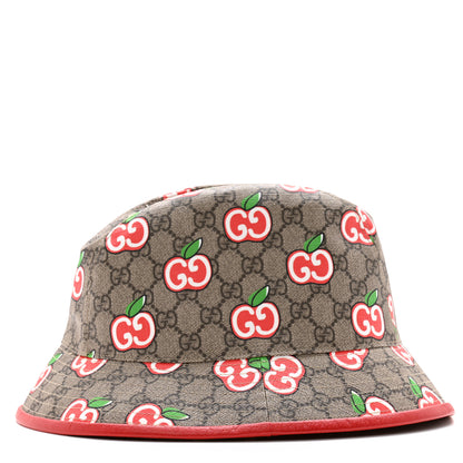 Gucci GG Supreme Monogram Apple Textured Dollar Calfskin Retro Interlocking G Fedora Pomme Bucket Hat L Beige Ebony Red 5 of 12