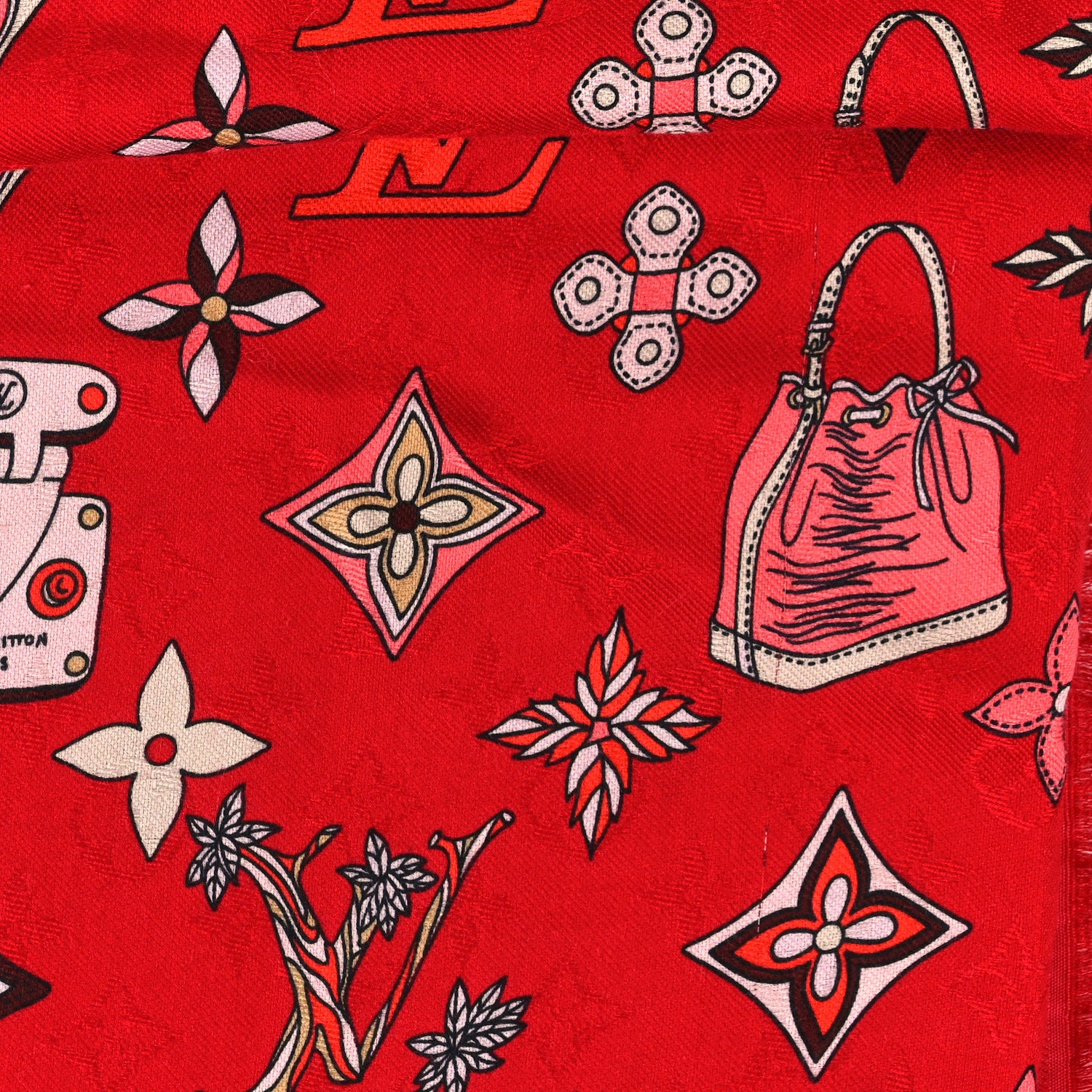 Louis Vuitton Silk Wool Chinese New Year Mouse Shawl Rouge 4 of 4