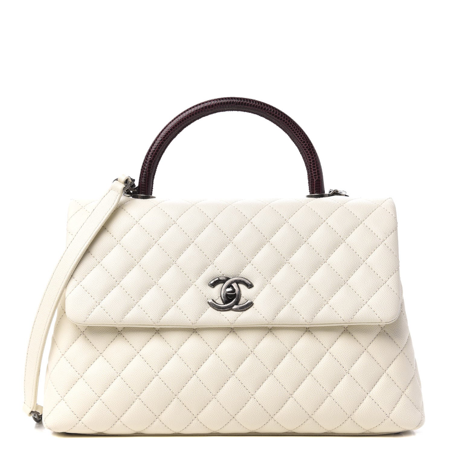 Chanel Caviar Lizard Quilted Medium Coco Handle Flap White 1 of 11