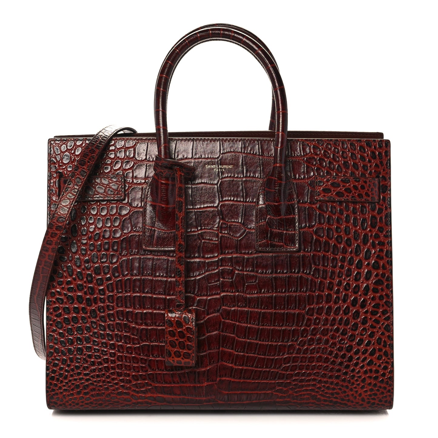 Calfskin Crocodile Embossed Small Sac de Jour Dark Blood