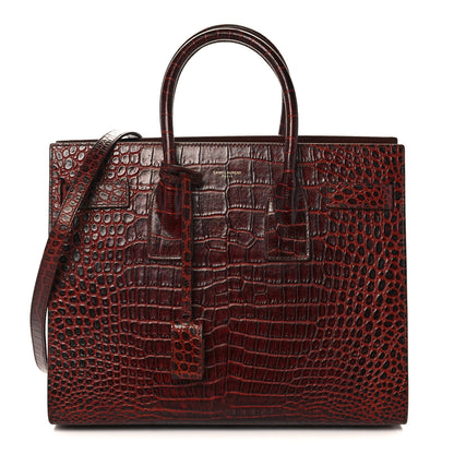 Saint Laurent Calfskin Crocodile Embossed Small Sac de Jour Dark Blood 1 of 9