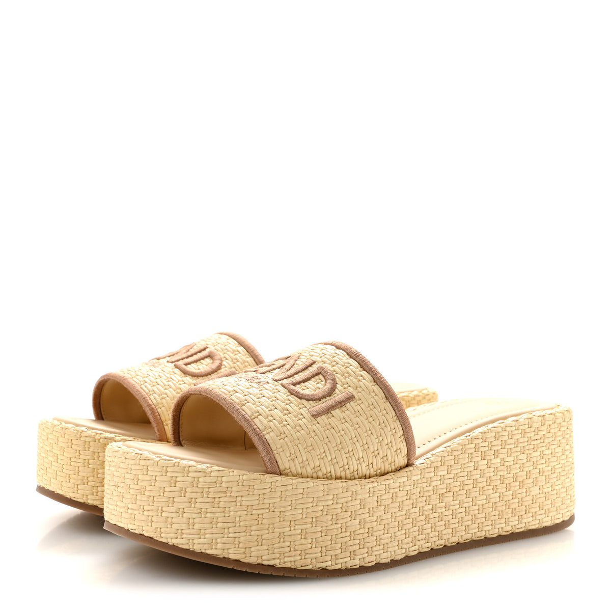 Raffia Womens FF Sunshine Flatform Slide Sandals 39 Beige