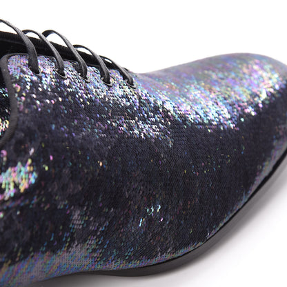 Louis Vuitton Monogram Embroided Sequins Mens Grenelle Richelieu Shoes 8 Black 9 of 9